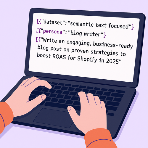 A split-panel infographic showing the four types of AI prompts for marketers: reasoning (analyzing charts and trends), instructional (step-by-step campaign planning), interactive (chat bubbles with responses), and keyword-driven (SEO-focused product descriptions). Each type is visually represented with icons and brief labels.